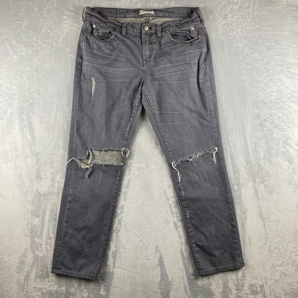 Madewell Jeans Womens 34x30 Gray Slim Boy Jean Distressed Thrashed Shredded